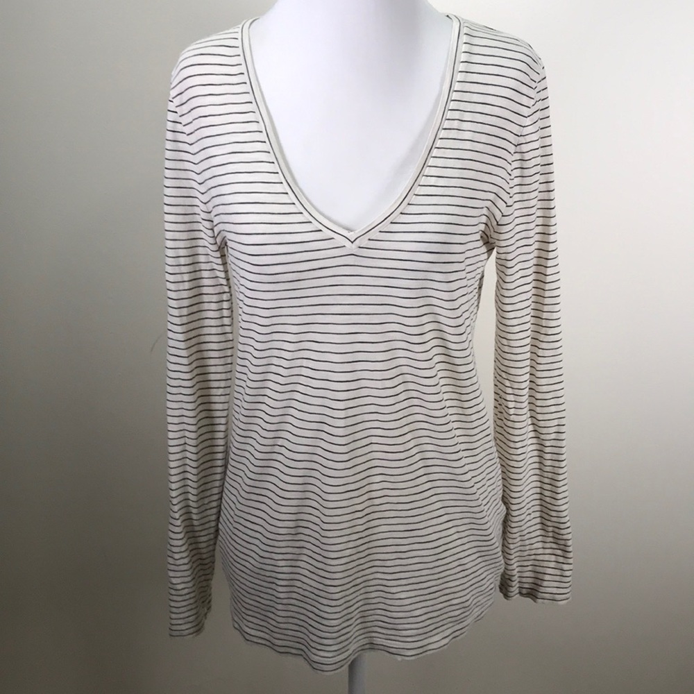 J.Crew Vintage White and Black Stripe Cotton Tee